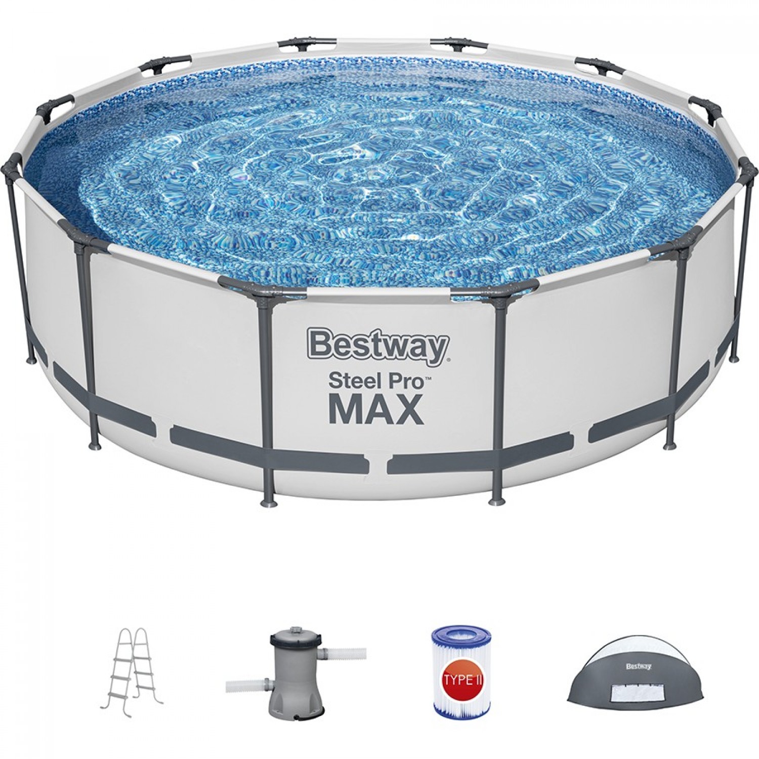 Каркасный бассейн BESTWAY STEEL PRO MAX 366х100см, 9150л, с навесом ...