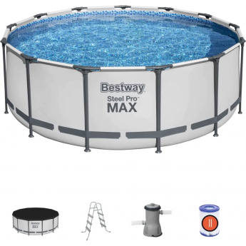 Каркасный бассейн BESTWAY STEEL PRO MAX 5618W 396х122см, 12690л, фильтр-насос 3028л/ч, лестница, тент