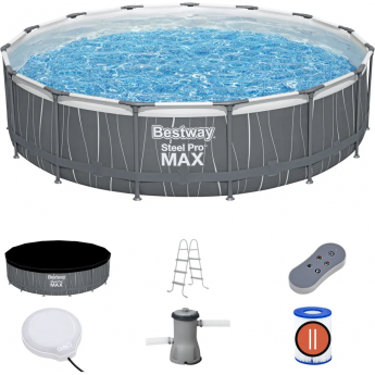 Каркасный бассейн BESTWAY STEEL PRO MAX 561GD 457x107 см, 14970 л, фильтр-насос 3028 л\ч, лестница, тент, подсветка